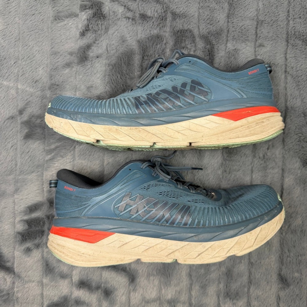 Hoka Bondi 7 Mens 12 Wide 2E Running Shoes Real Teal Blue 1110530 RTOS